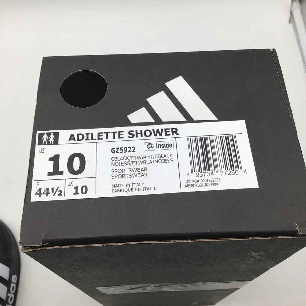 Adidas Adilette Shower Men Black White 3-Stripes Slides GZ5922 Size 10 NEW